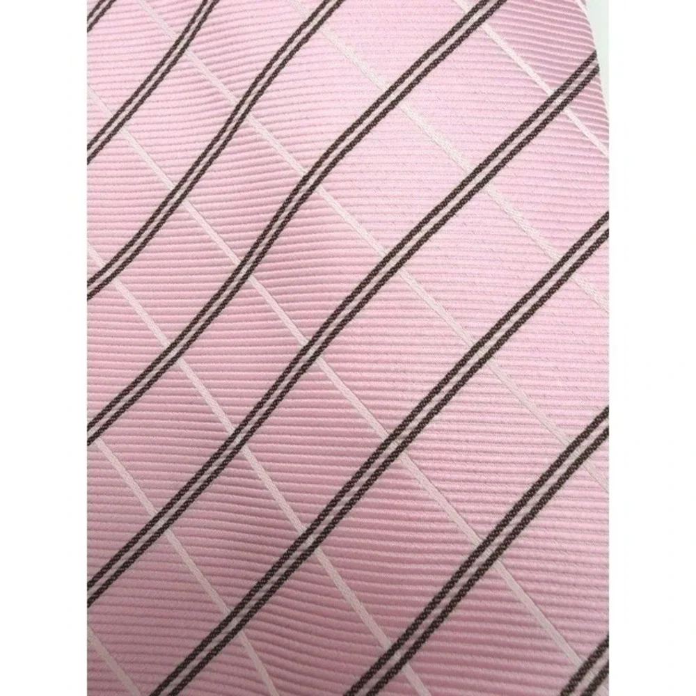 Burberry‎ of London Mens Silk Tie Pink Grey White Diagonal Stripe Wide Italy